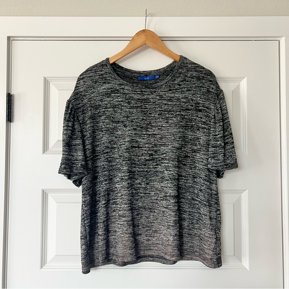 Apt. 9 Women's Short Sleeve Black and Gray Blouse with Red Glitter Detail